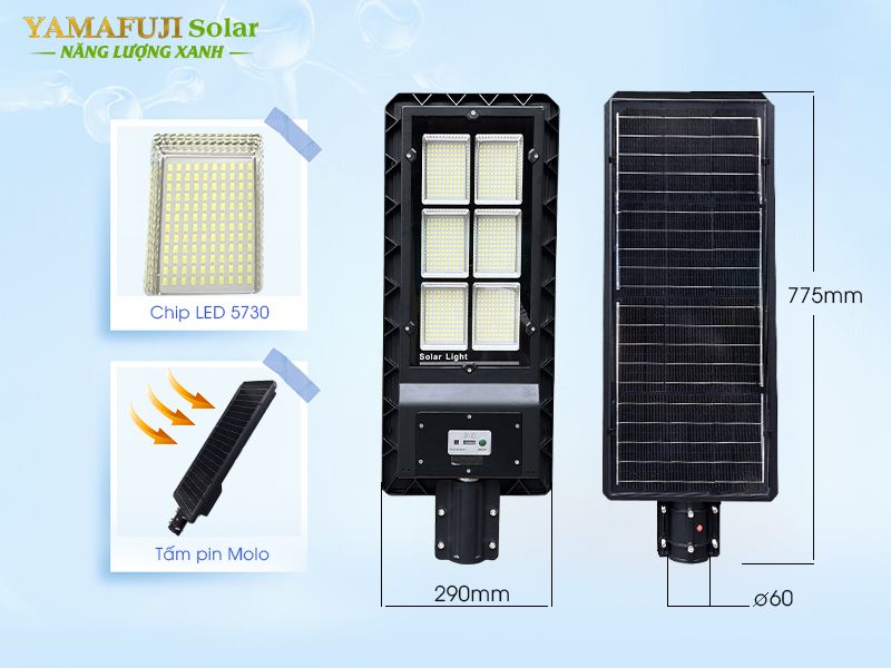 Kích thước đèn năng lượng mặt trời Yamafuji Solar ISGL05-180W