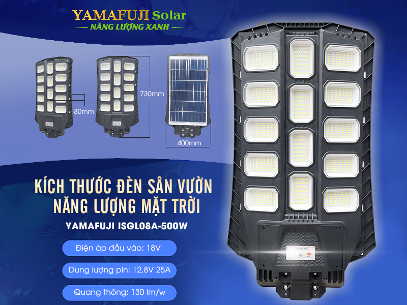 Kích thước đèn sân vườn năng lượng mặt trời Yamafuji ISGL08A-500W