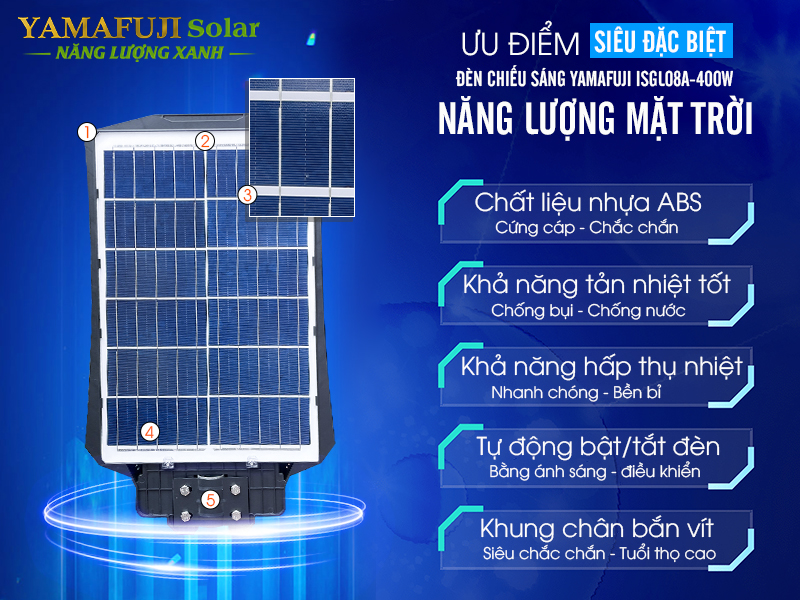 ưu điểm Đèn năng lượng mặt trời Yamafuji ISGL08A-400W