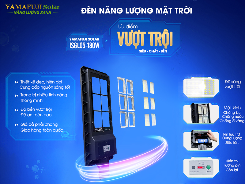 ưu điểm  đèn năng lượng mặt trời Yamafuji Solar ISGL05-180W